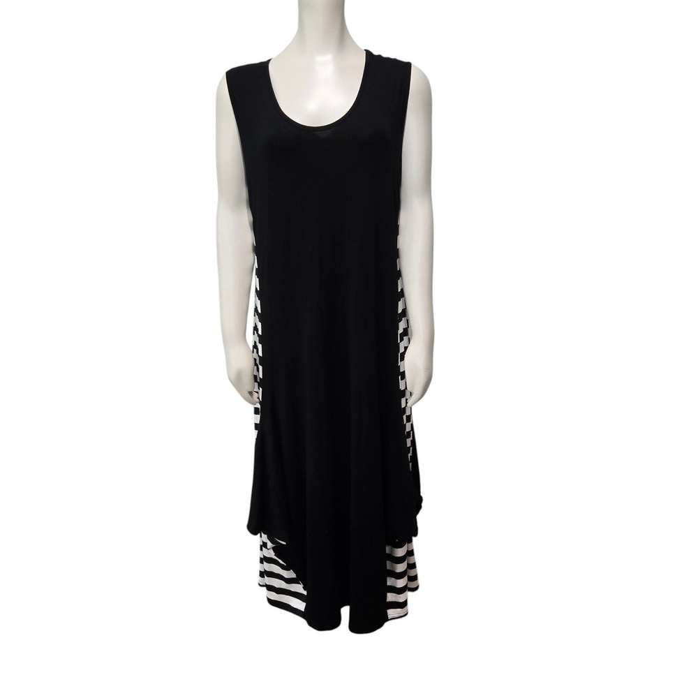 LUUKAA Womens Black White‎ Striped Mixed Media Sleeveless Midi Dress Size M/L